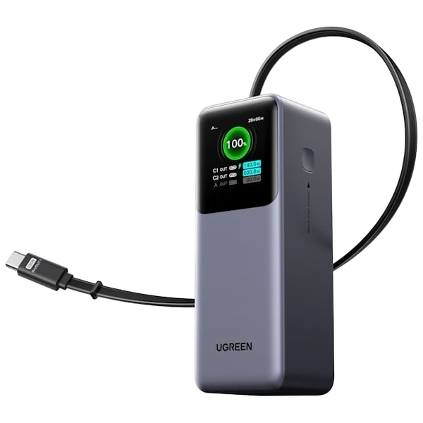 پاور بانک با کابل جمع شونده(retractable) 165 وات 20000mAh یوگرین با 3 پورت USB-C و USB-A مدل 55987B