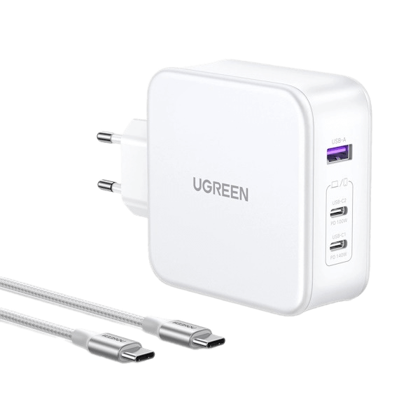 شارژر دیواری یوگرین 140 وات با دو پورت USB-C و یک پورت USB-A مدل CD289 همراه با کابل USB-C