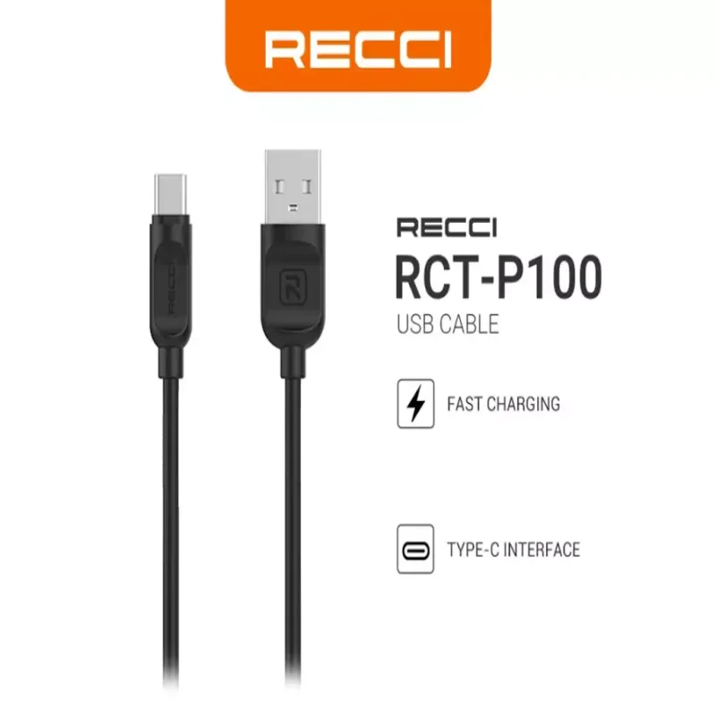 کابل تبدیل USB به USB-C رسی مدل RTC-P100 طول 1 متر (Recci 2.4A Type-C 100 cm RCT-P100)