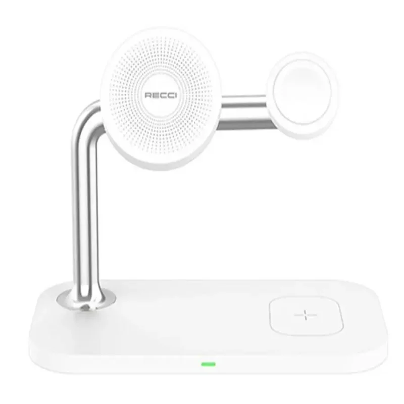 پایه نگهدارنده و شارژر بی سیم (وایرلس) گوشی موبایل رسی مدل RCW-20 یا Recci 3 in 1 Magnetic Wireless Charger RCW-20