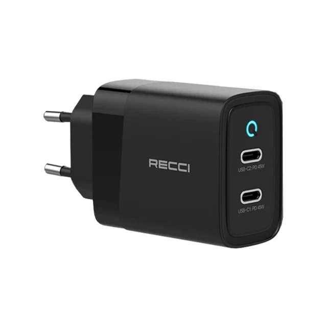 شارژر دیواری RC43 رسی 47 وات (Recci RC43 GaN Portable Dual Port USB Cube Power Adapter Charger 47W)