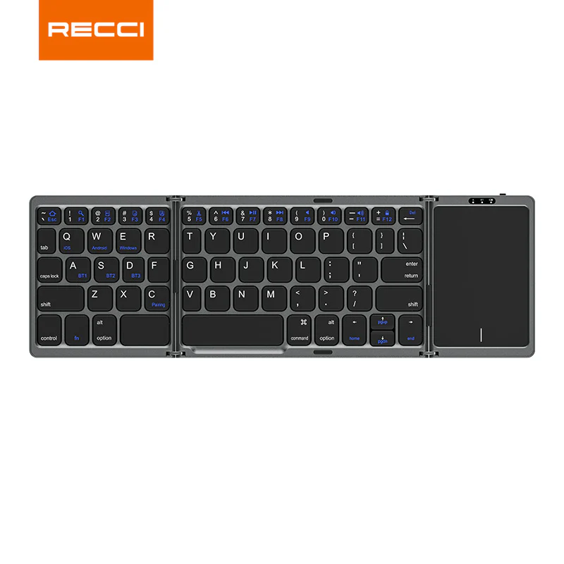 کیبورد بلوتوثی لمسی تاشو RCS-K01 رسی (Recci RCS-K01 Triple Folding Touch Bluetooth Keyboard)