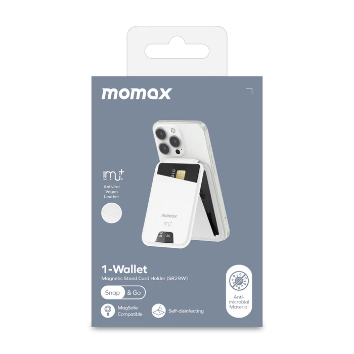 جا کارتی (نگهدارنده کارت) مگنتی 1-Wallet | Magnetic Card Holder with Stand (Vegan Leather) با چرم گیاهی مومکس (momax)
