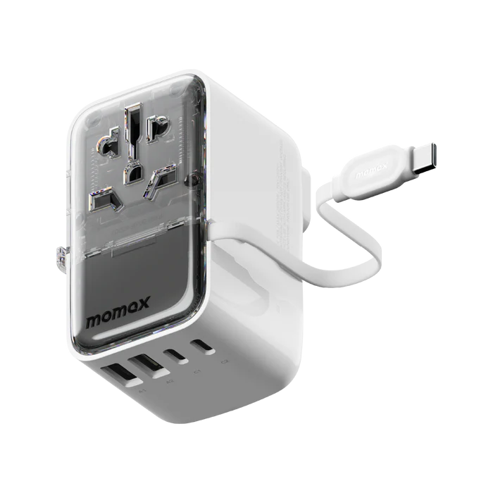 شارژر مسافرتی 4 پورت 1-World+ Flow | 4-Ports Travel Charger | Built-in USB-C Cable (35W) مومکس (momax)