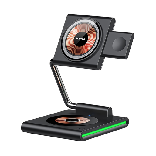 استند شارژ بیسیم چند کاره Maxco مدل MW07 ا Maxco 3-in-1 Foldable Wireless Charger 15W MW07