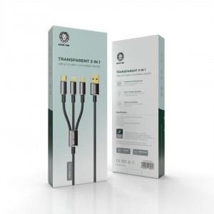 کابل green lion transparent 3 in 1 braided cable (USB-c lightning micro) 1M