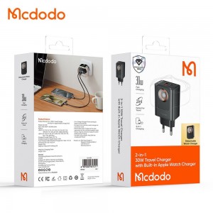 شارژر دیواری ۲ پورت و شارژر وایرلس مک دودو Mcdodo CH-370 توان ۳۰ وات با قابلیت شارژ اپل واچ