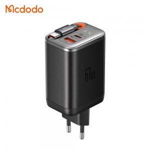 شارژر آداپتور دیواری 3پورت 67وات مک دودو مدل MCDODO CH-4100 GaN با کابل جمع شونده تایپ سی