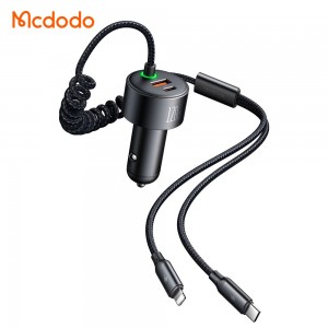 شارژر فندکی 2 پورت با 2 کابل متصل 120 وات مک دودو مدل CC-0370