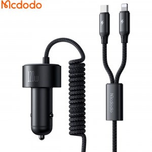 شارژر فندکی 2 پورت با 2 کابل متصل 120 وات مک دودو مدل CC-037