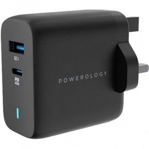 آداپتور شارژ 45 وات با کابل همراه پاورولوژی Powerology Ultra-Quick GaN Charger PWCUQC004