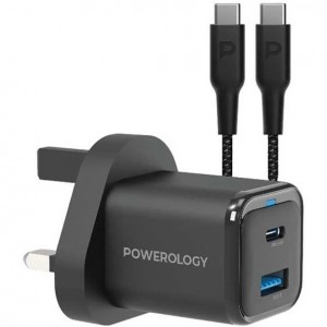 آداپتور شارژ 2 پورت 35 وات با کابل همراه پاورولوژی Powerology Super Compact Quick Charger PWCUQC021