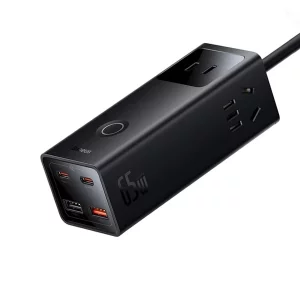شارژر سوپر فست شارژ تایپ‎‌سی و یو‌اس‌بی 65 وات بیسوس Baseus PowerCombo Digital PowerStrip 65W AC-DC PSLA020001