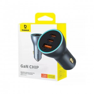 شارژر فندکی 65 وات 3 پورت بیسوس Baseus 65W Golden Contactor Pro Gan Chip CCJDZ65-UCC