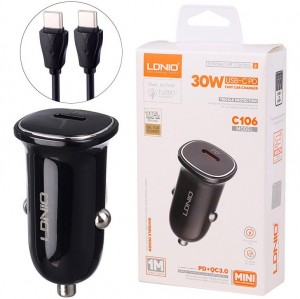 شارژر فندکی 30 وات با کابل همراه الدینیو LDNIO Car Charger C106