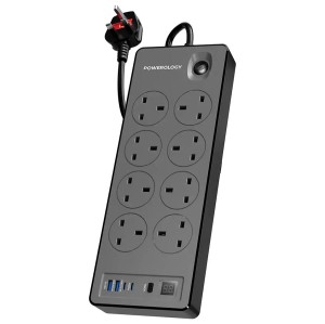چندراهی برق 8 پورت 2990 وات پاورولوژی Powerology 8AC Power Strip PWCUQC047BK