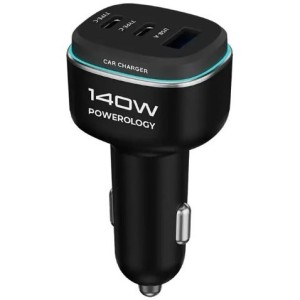 شاژر فندکی 3 پورت 140 وات پاورولوژِی Powerology Car Charger PCCSR025BK