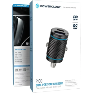 شارژر فندکی 36 وات دو پورت پاورلوژی Powerology Pico Dual-Port Car Charger PCCSR023BK