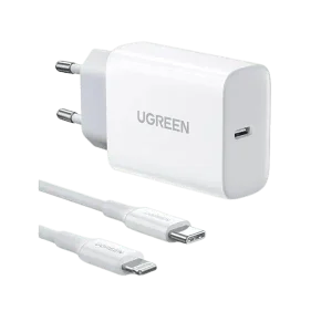شارژر دیواری ۲۰ وات با پورت USB-C PD یوگرین مدل CD137 همراه با کابل USB-C to Lightning