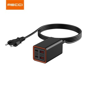 شارژر رومیزی فست شارژ 65W GaN مدل RC37 رسی (Recci Charger 65W GaN 4 Port 150cm Cord RC37)