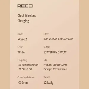 Recci RCW-22 Sailing clock wireless fast charging 15W high power with digital clock display