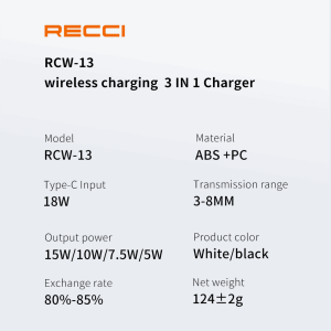 شارژر بی سیم RCW-13 رسی (RECCI RCW-13 3 IN 1 15W WIRELESS CHARGER)