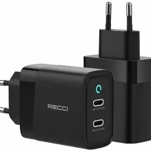 شارژر دیواری RC43 رسی 47 وات (Recci RC43 GaN Portable Dual Port USB Cube Power Adapter Charger 47W)