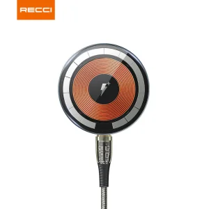 شارژر بی سیم RCW-23CC رسی (Recci RCW-23CC MARS Magnetic suction Wireless Charger science fiction mechanical design Transparent tempered glass panel Type-C)