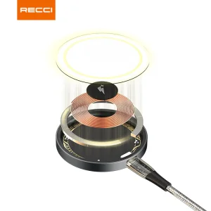 شارژر بی سیم RCW-23CC رسی (Recci RCW-23CC MARS Magnetic suction Wireless Charger science fiction mechanical design Transparent tempered glass panel Type-C)