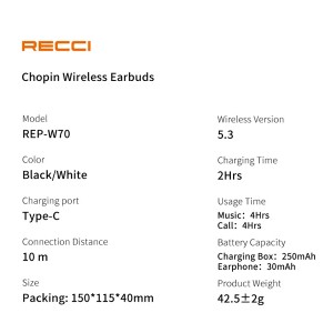 هندزفری بلوتوثی 5.3 REP- W70 رسی (Recci REP-W70 CHOPIN Ring-on-ear earbuds new trend)