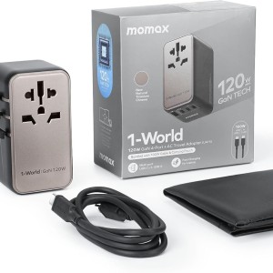 آداپتور فست شارژ مسافرتی جهانی مومکس 120W GaN مدل UA15