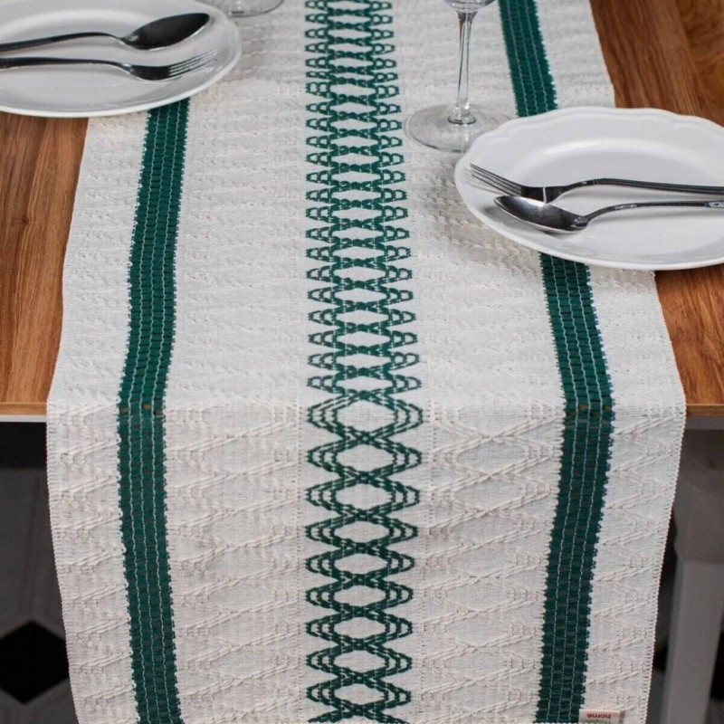 رانر رومیزی  Cotton (رنگ استخوانی و سبز طرح دار)