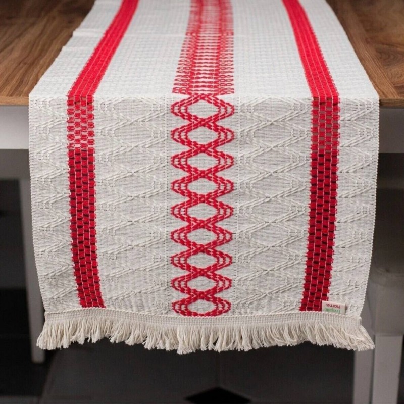رانر رومیزی  Cotton (رنگ  استخوانی و قرمز طرح دار)