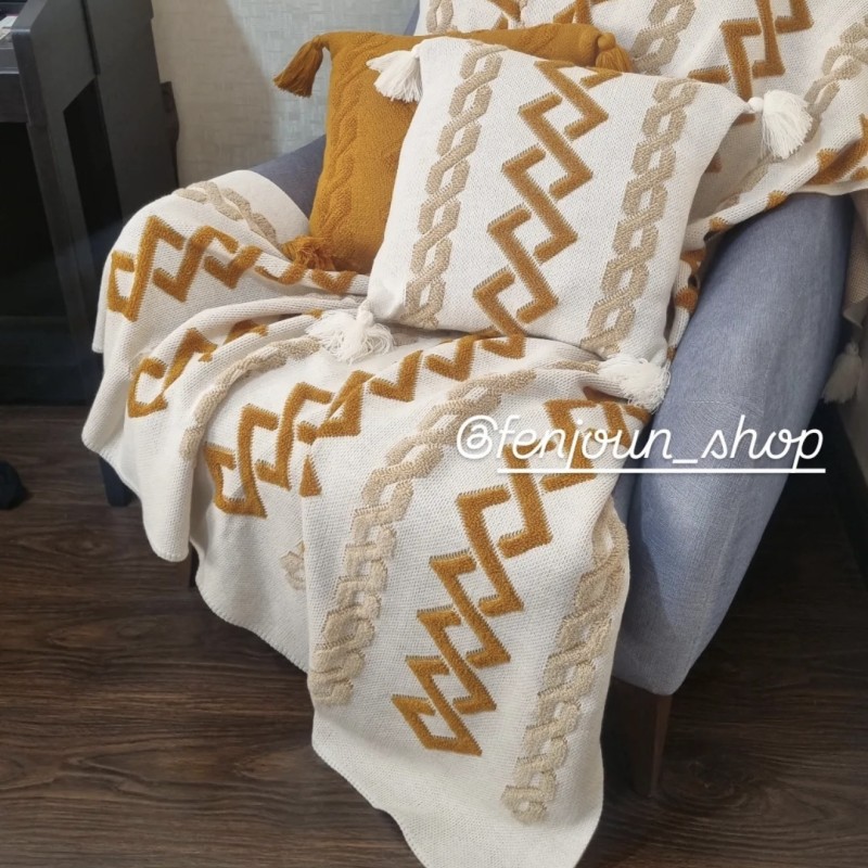 ست شال مبل   پانچ پرشین  (رنگ خردلی)