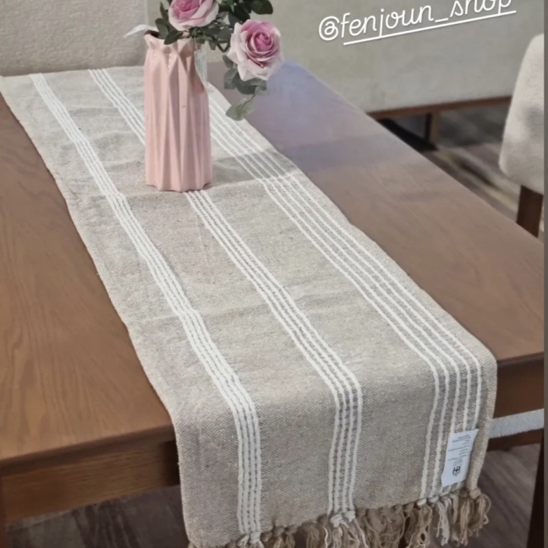 رانر رومیزی  کتان مدل هندی   (رنگ بژ  نسکافه ای)