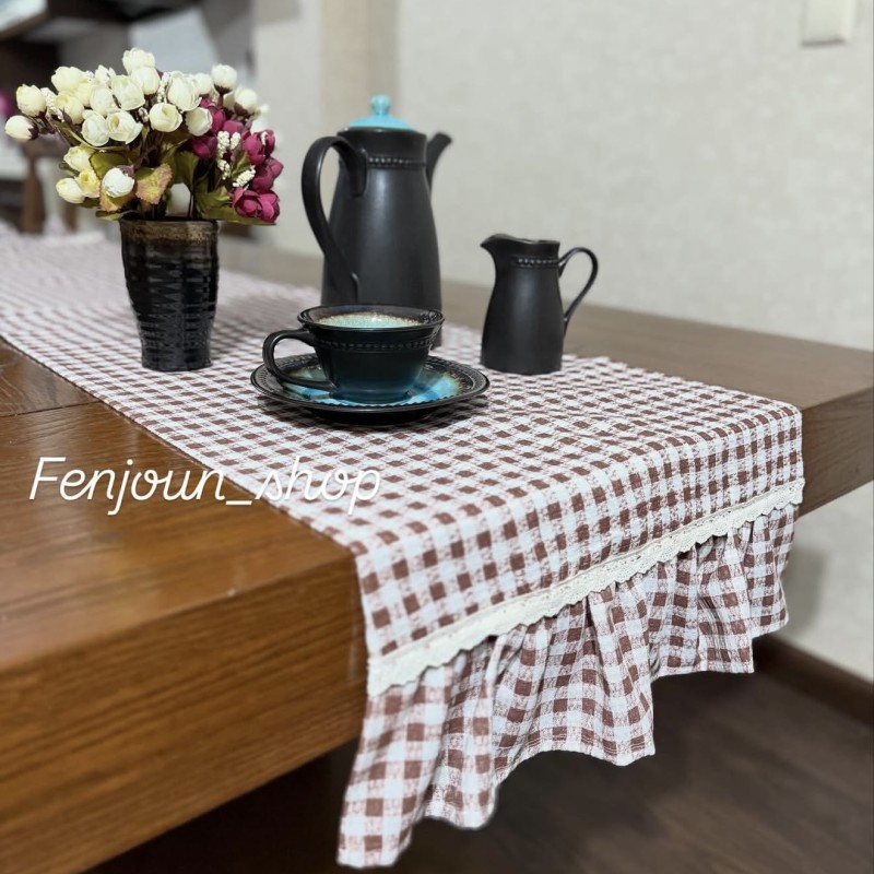 رانر رومیزی  چهارخونه چین دار