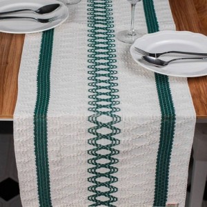 رانر رومیزی  Cotton (رنگ استخوانی و سبز طرح دار)