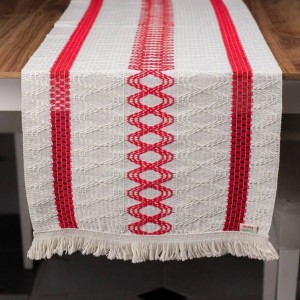 رانر رومیزی  Cotton (رنگ  استخوانی و قرمز طرح دار)