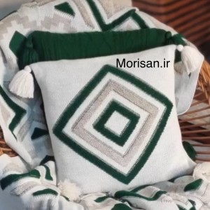 کاور کوسن پانچ دوزی رنگ‌ سبز یشمی