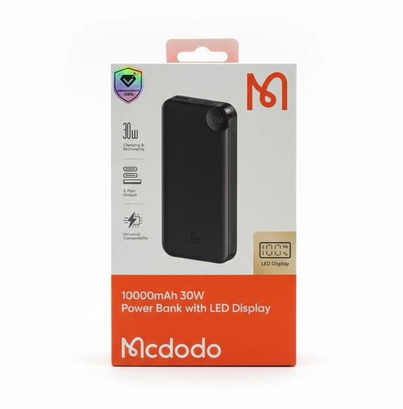 پاوربانک فست شارژ مک‌دودو مدل 10000 میلی‌آمپر، 30 وات با نمایشگر دیجیتال