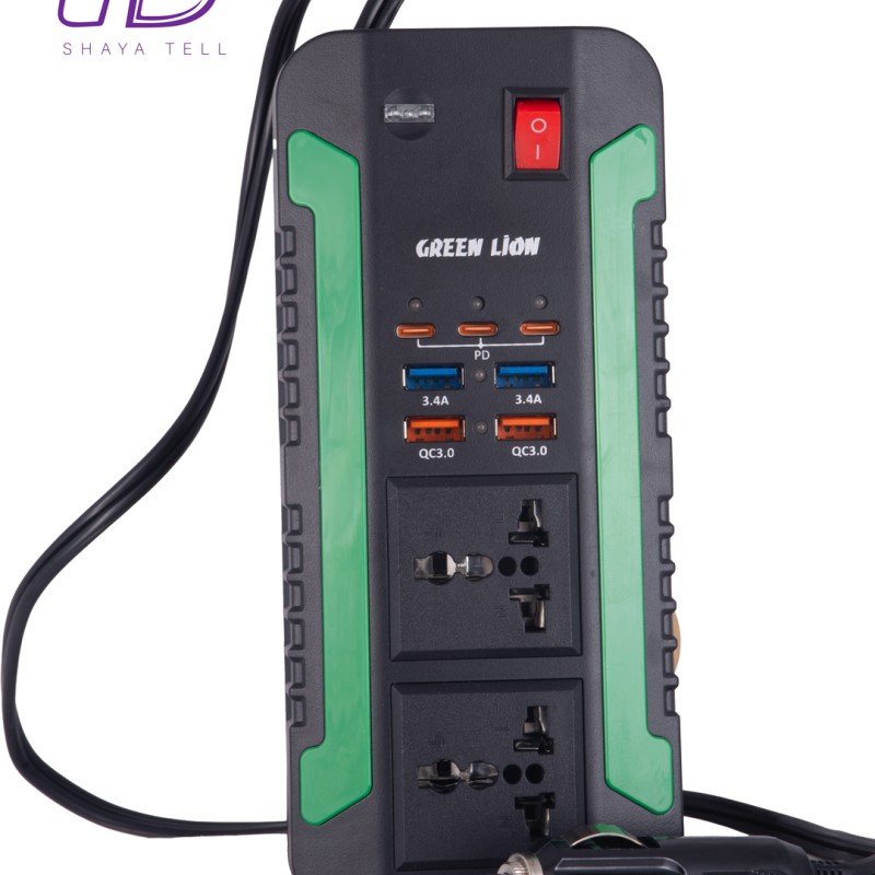 اینورتر برق خودرو گرین‌لاین مدل SPARK 300، مبدل ۳۰۰ وات با ۲ پریز AC و ۷ پورت USB و Type-c