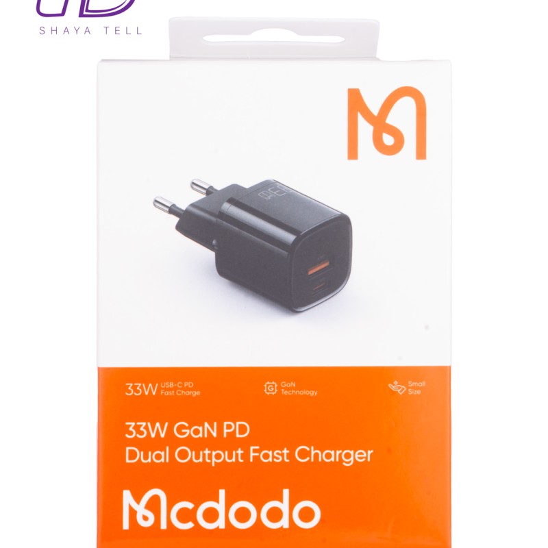 شارژر دیواری سریع مک‌دودو مدل 33W GaN PD دو پورت Type-C و USB-A