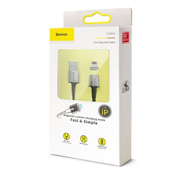 کابل آهنربایی طول 2 متر لایتنینگ بیسوس Baseus مدل Lightning Zinc Magnetic Cable 2m/1.5A CALXC-B01