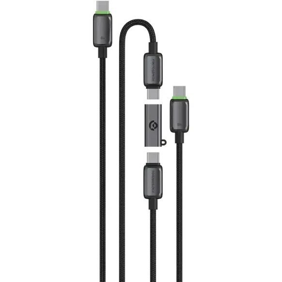کابل دوتایی 2 سر تایپ سی پاورولوژی به همراه تبدیل مدل Powerology Argos pcab37gy