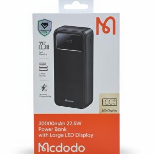 پاوربانک مک‌دودو مدل 30,000mAh، توان 22.5W، نمایشگر LED بزرگ و ۳ خروجی فست شارژ