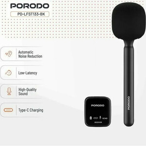 میکروفن یقه ای پرودو مدل PD-LFST133 با درگاه های اتصال تایپ سی و لایتنینگ و دوربین