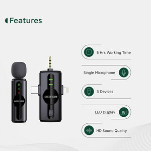 میکروفن بی سیم گرین لاین مدل GM-79X با درگاه اتصال USB-C/لایتنینگ/AUX