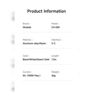 کابل usb-c مک دودو مدل ca-558  100Wطول 1.2متر