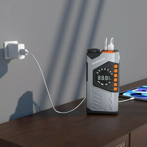 جامپ‌استارتر خودرو پورودو مدل VoltBoost ظرفیت 10000 میلی‌آمپرساعت به همراه پاوربانک و کمپرسور باد