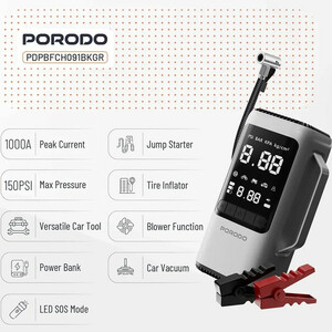 دستگاه جامپ استارتر و پمپ باد چندکاره خودرو پورودو مدل PDPBFCH091BKGR